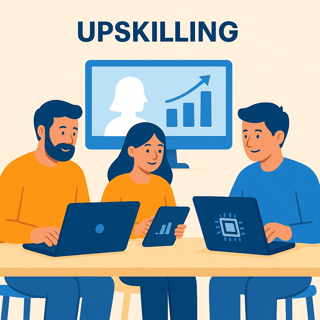 Collaboratori in sessione di upskilling con formazione digitale
